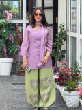 Stylish Contrast Purple Top  Green Bottoms