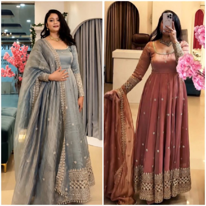 Embroidered Anarkali gown with matching dupatta