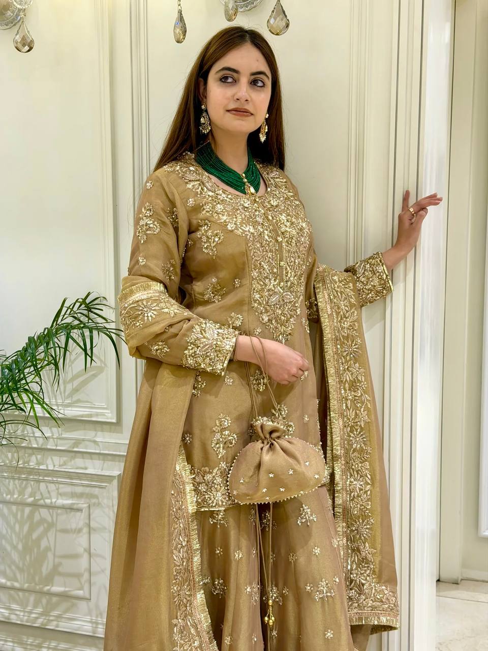 Timeless Dabka Zardozi Golden Sharara Set